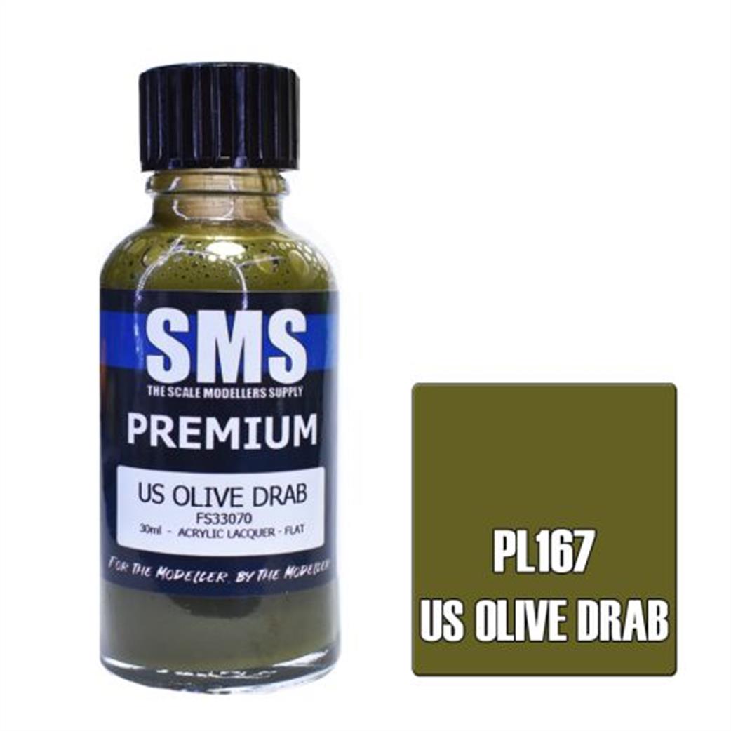 SMS Premium Lacquers  PL167 US Olive Drab WW2 AFV Airbrush Ready Lacquer 30ml