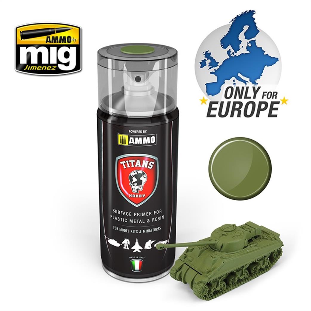 Ammo of Mig Jimenez  TTH108 Titans Hobby Military Green Matt Primer 400ml Spray Can