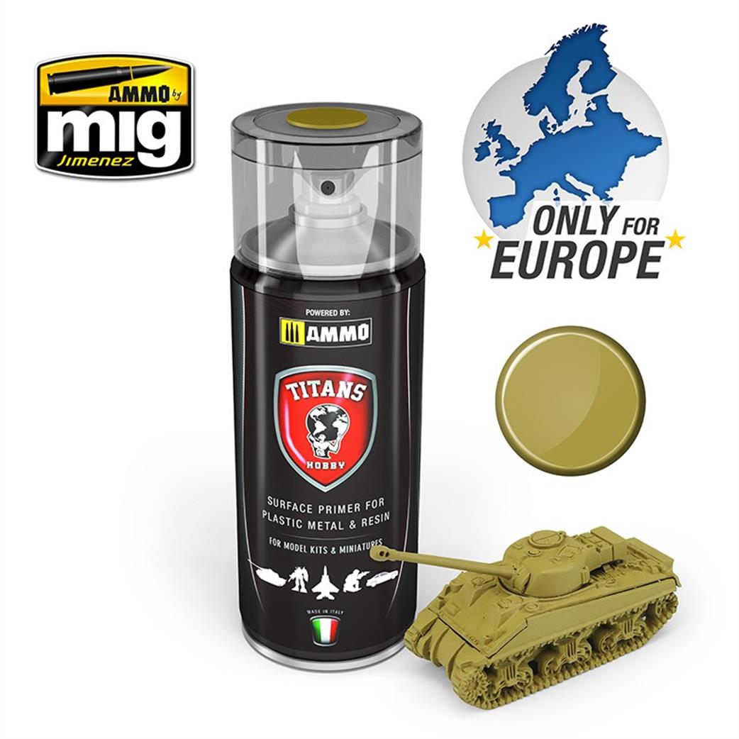 Ammo of Mig Jimenez  TTH111 Titans Hobby Desert Yellow Matt Primer 400ml Spray Can