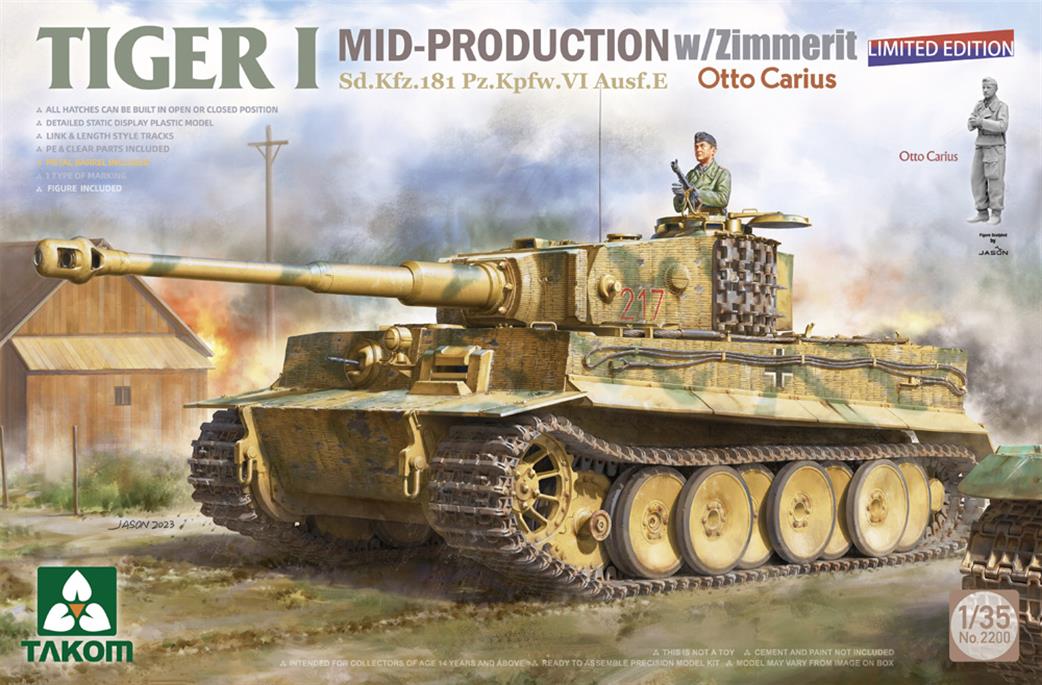 Takom 1/35 2200 German Tiger 1 Mid Production With Zimmerit Plastic Kit