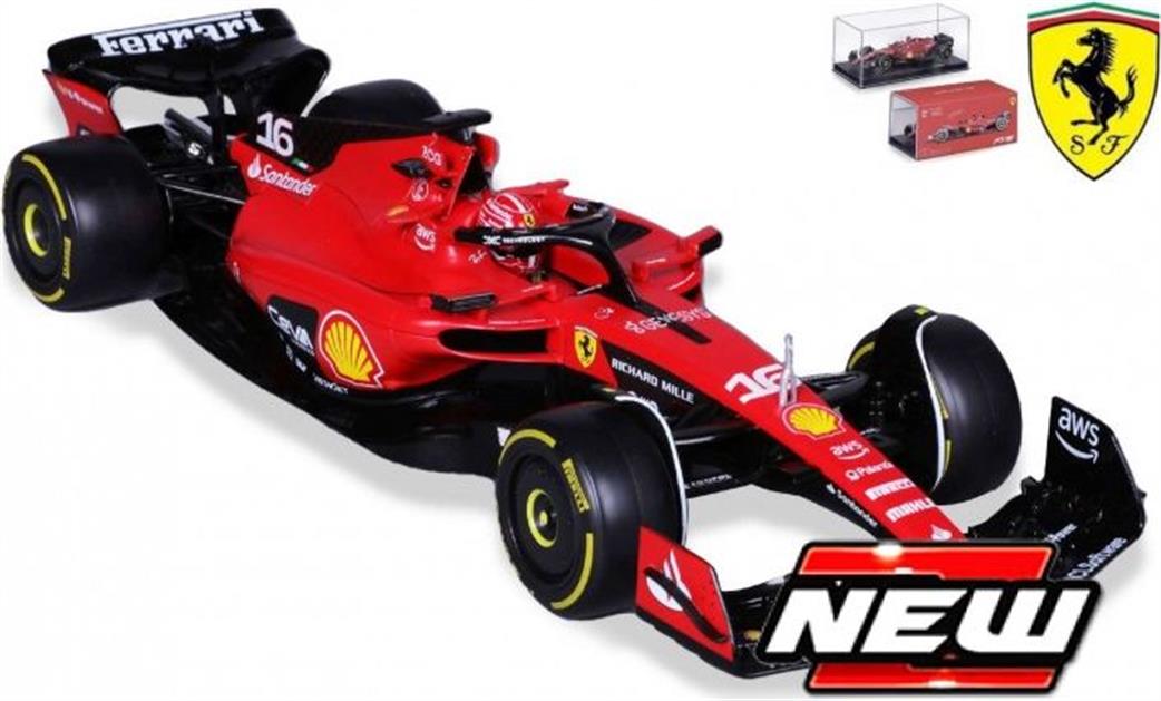 Burago 1/24 B18-26808L Ferrari SF-23 #16 Leclerc with Helmet F1 2023 Diecast Model