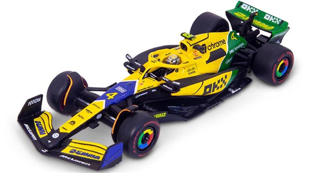 Burago 1/43 B18-38 McLaren F1 2024 MCL 38 Monaco Senna Livery #4 Lando Norris w/Helmet and Showcase Model#4 Lando Norris w/Helmet and Showcase Model