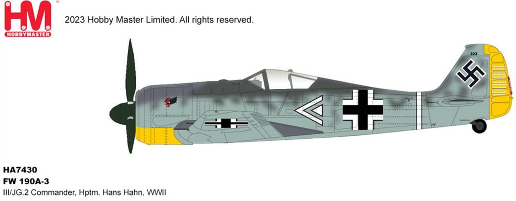 Hobby Master 1/48 HA7430 FW 190A-3 III/JG.2 Commander Hptm Hans Hahn WWII