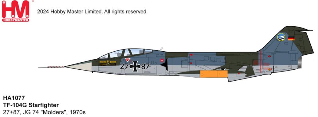 Hobby Master 1/72 HA1077 Lockheed TF-104G Starfighter 27+87 JG74 Molders 1970