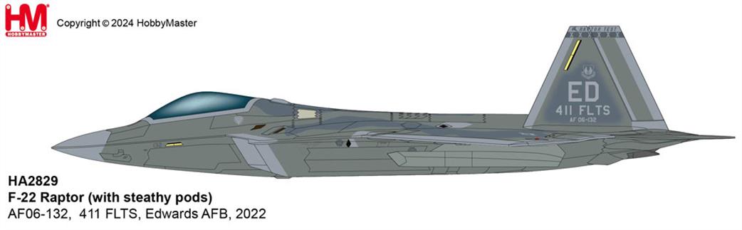 Hobby Master 1/72 HA2829 F-22 Raptor with steathy pods AF06-132 411 FLTS Edwards AFB 2022