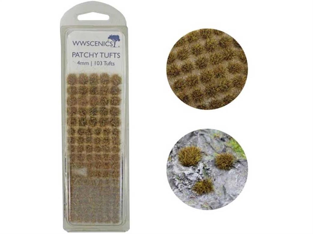 WWScenics  W3T-PA4 4mm Self-Adh Patchy Grass Tufts x100