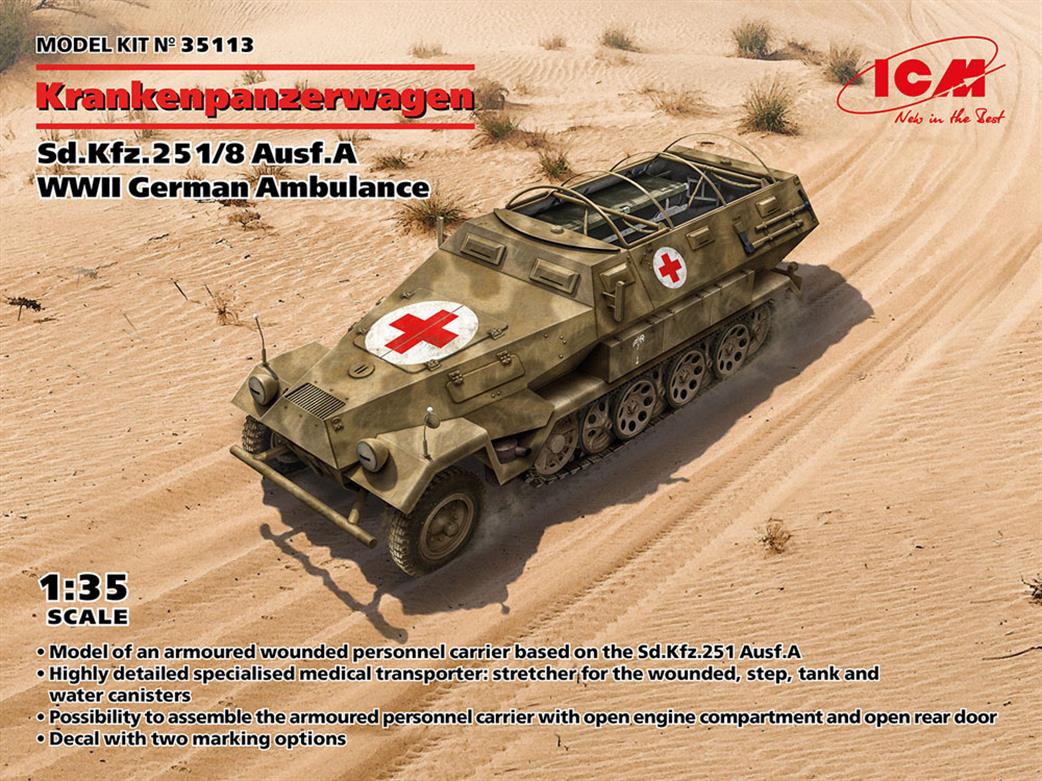 ICM 1/35 35113 Sd.Kfz.251/8 Ausf A German WW2 Halftrack Ambulance Plastic Kit