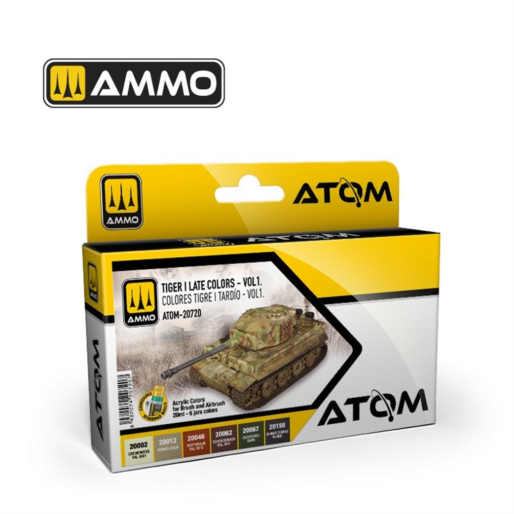 Ammo of Mig Jimenez  ATOM-20720 Colours For Tiger 1 Late Vol 1 6 20ml Acrylic Colours