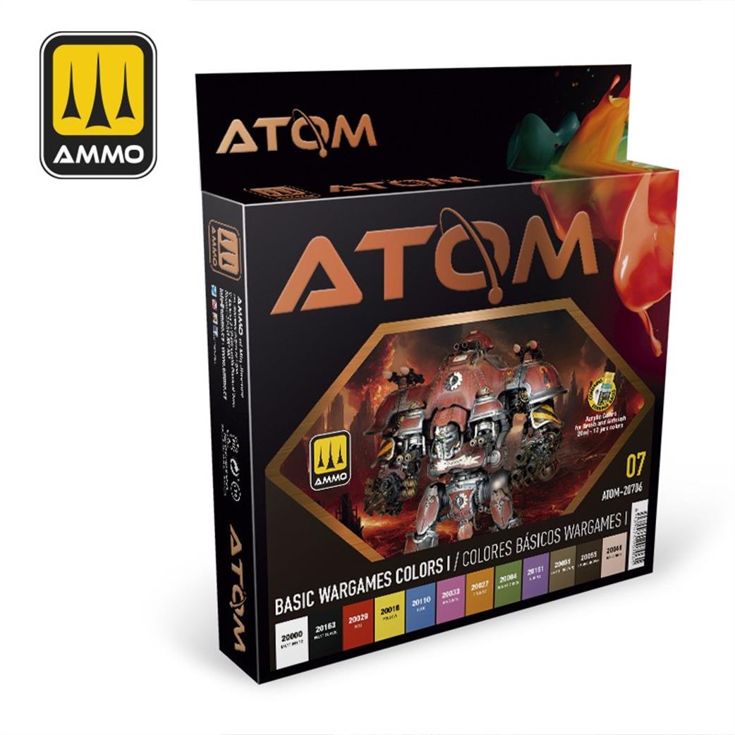 Ammo of Mig Jimenez  ATOM-20706 Atom Basic Wargame Colours 1 Acrylic Paint Set