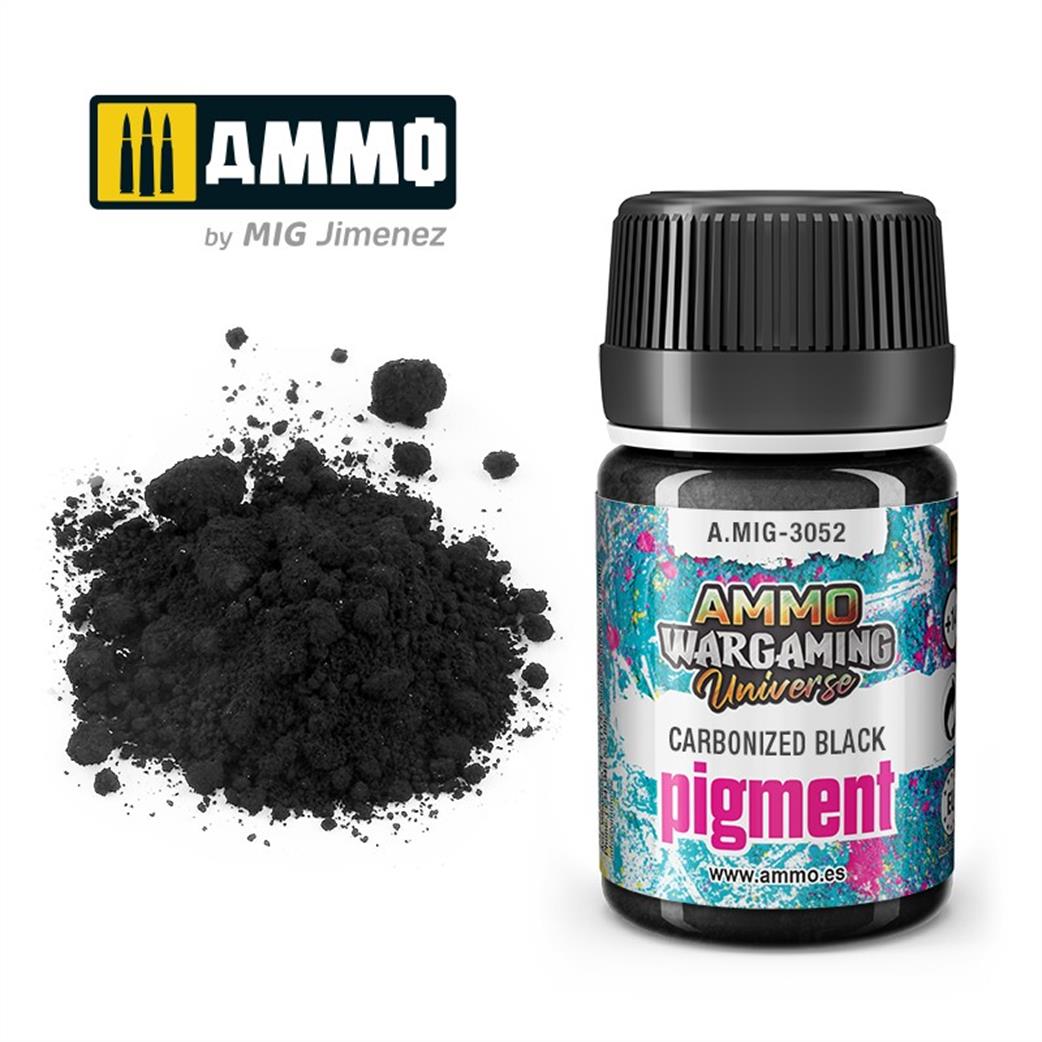 Ammo of Mig Jimenez  A.MIG-3052 Carbonized Black Weathering Pigment 35ml Jar