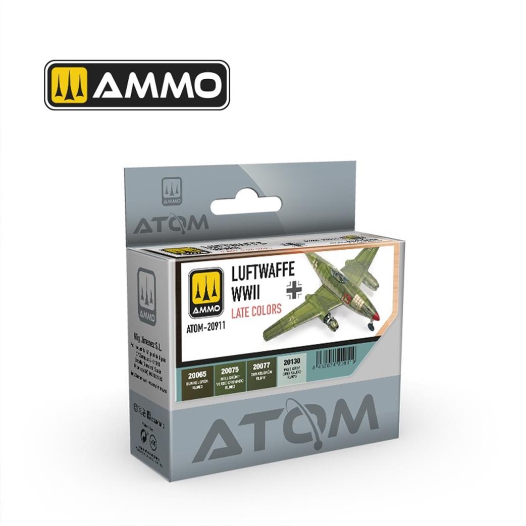 Ammo of Mig Jimenez  Atom-20911 Atom Luftwaffe Late Colours  Paint Set WW2 4 20ml Acrylic Paints