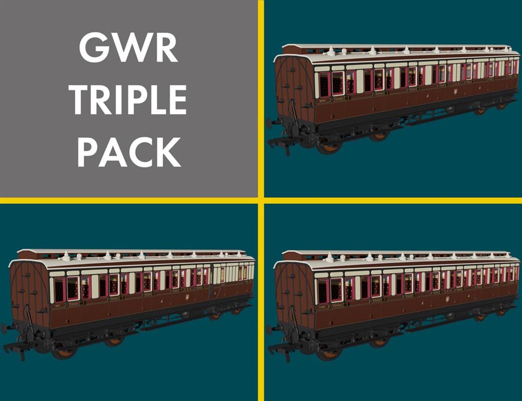 Rapido Trains OO 978013 GWR 48' Evolution Bogie Coach Non-Corridor Triple Pack