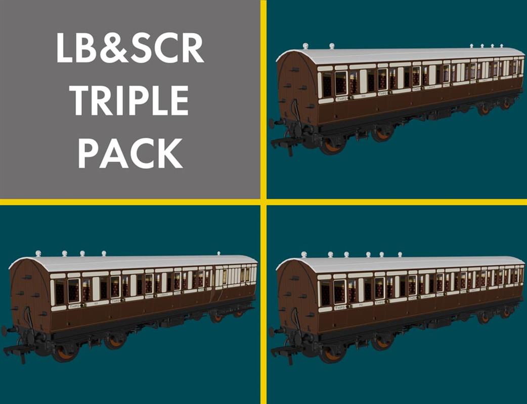 Rapido Trains OO 978029 LBSCR 48' Evolution Bogie Coach Non-Corridor Triple Pack