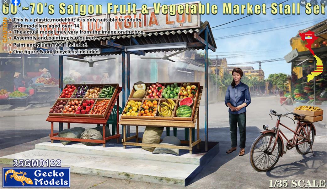 Gecko Models 1/35 35GM0122 60-70's Vietnam Saigon Fruit and Veg Market stall Set