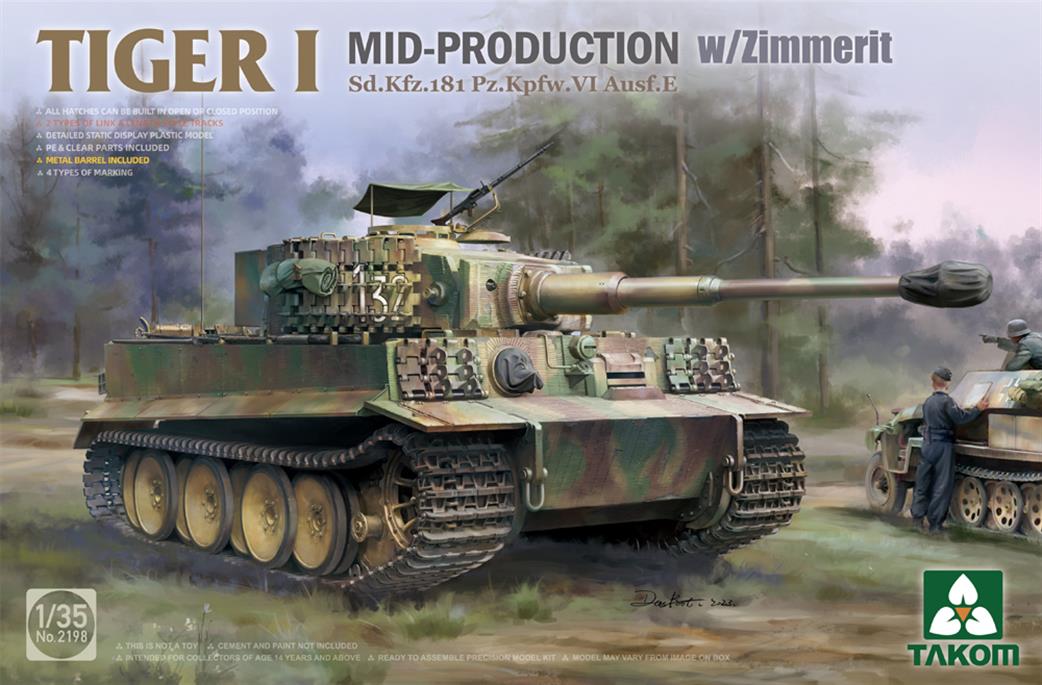 Takom 1/35 2198 German Tiger 1 Mid Production With Zimmerit Plastic Kit