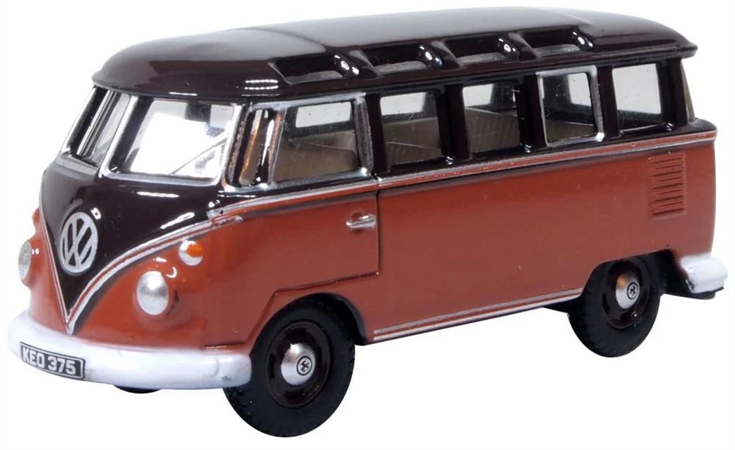 Oxford Diecast 1/76 76VWS012 VW T1 Samba Bus Sealing Wax Red/Cheshnut Brown