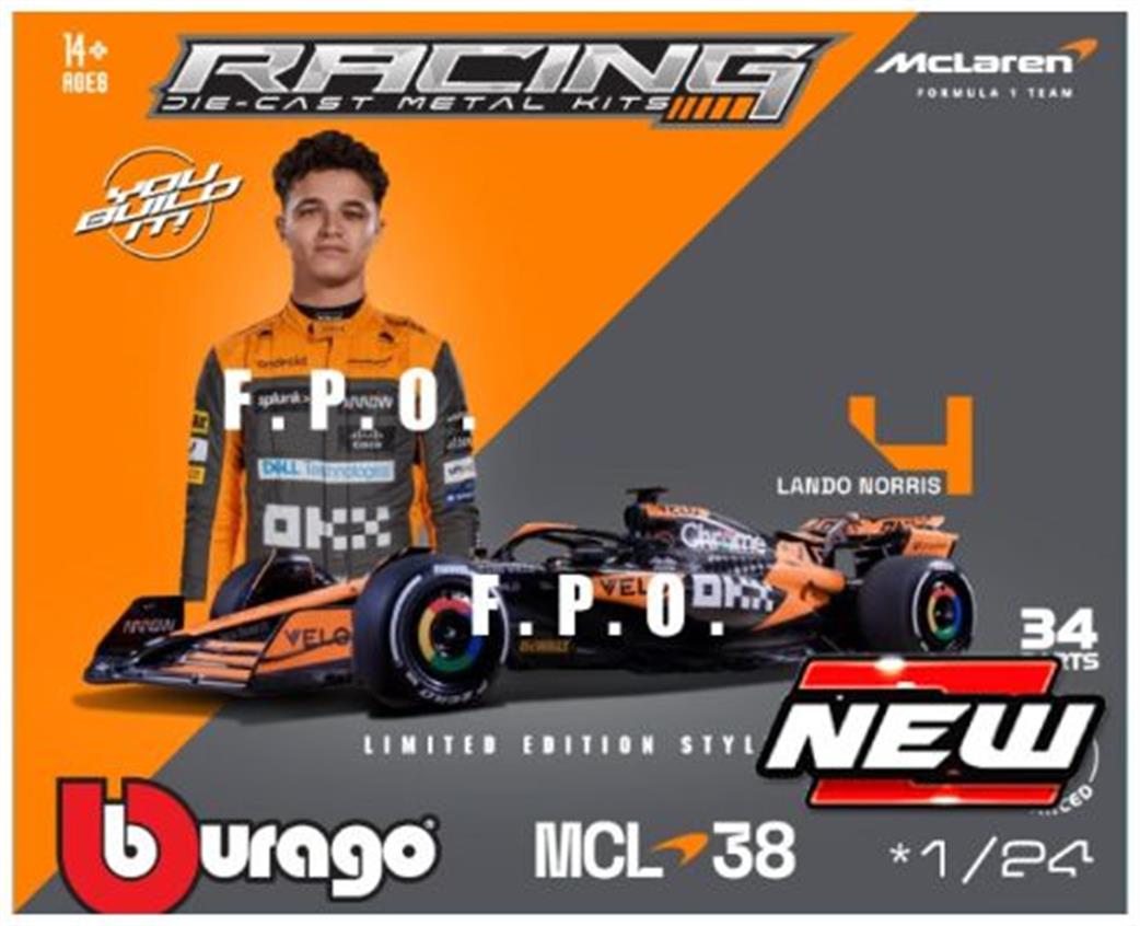 Burago 1/24 B18-28504 F1 McLaren MCL38 2024 Model Kit #4 Lando Norris