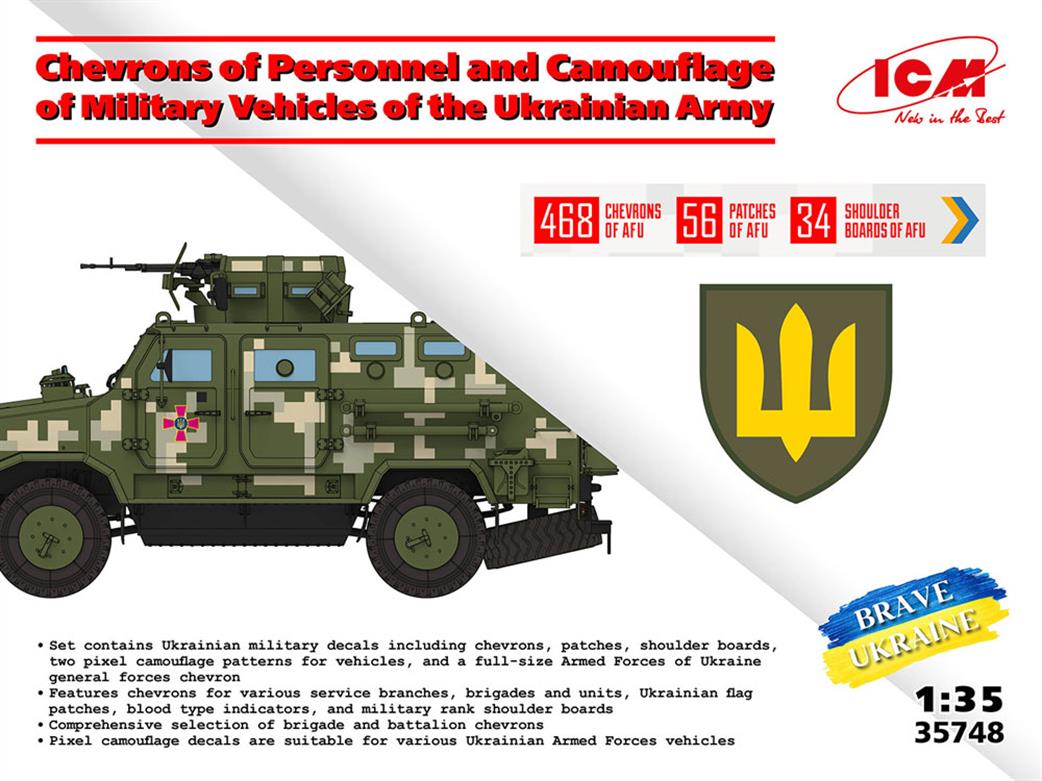 ICM 1/35 35748 Chevrons of Personnel & Camouflage of Military Vehicles of the Ukrainian Army Decal set