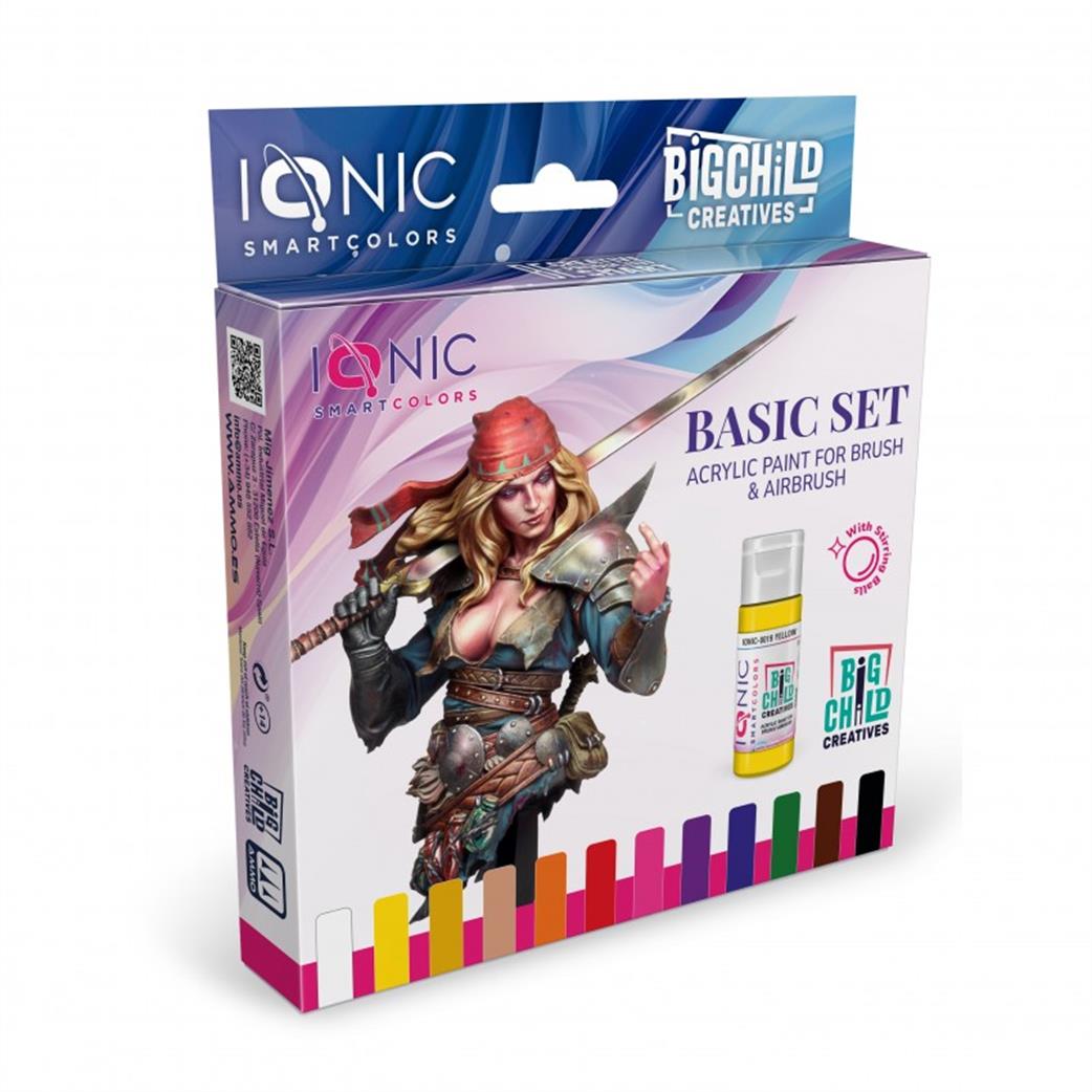 Ammo of Mig Jimenez  IONIC-0500 Ionic Basic Colour 12 Piece Acrylic Paint Set