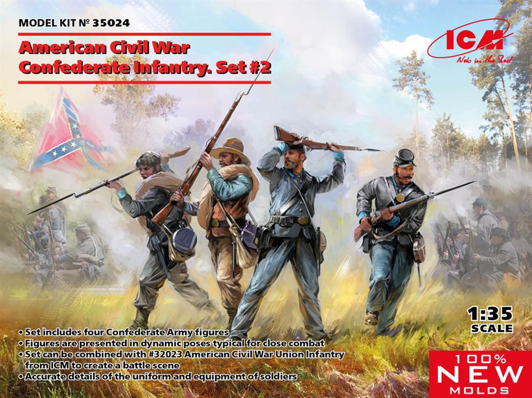 ICM 1/35 35024 American Civil War Confederate Infantry Set 2 4 Figures