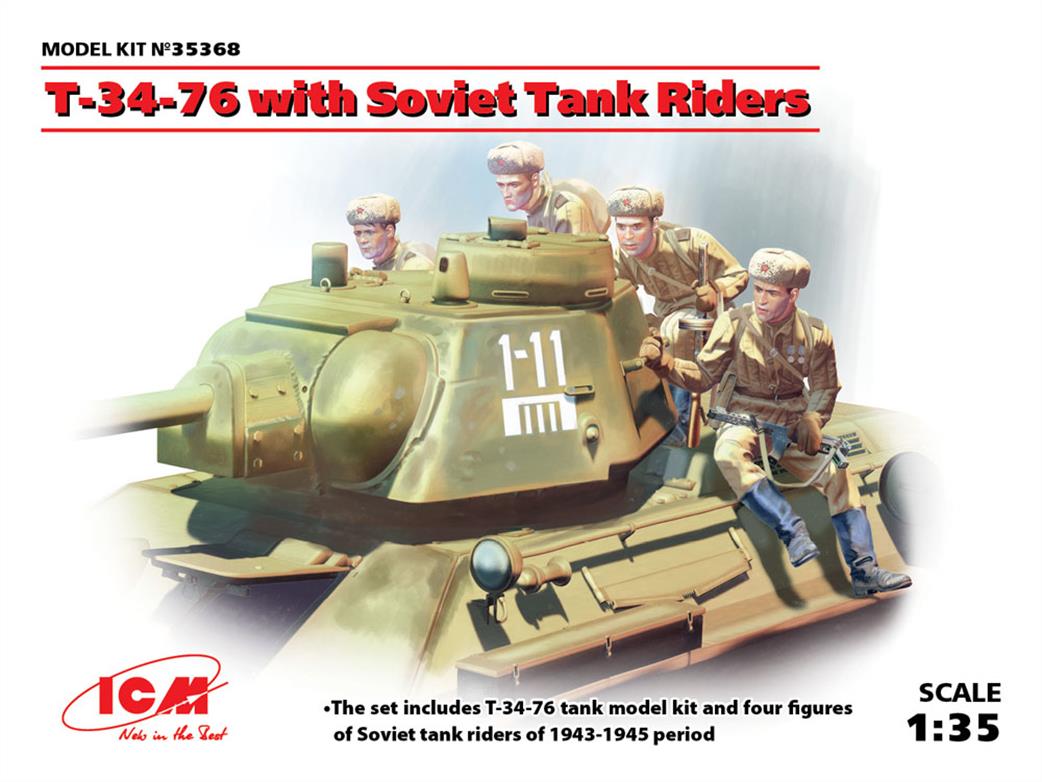ICM 1/35 35368 T-34-76 with 4 Soviet Tank Rider Figures