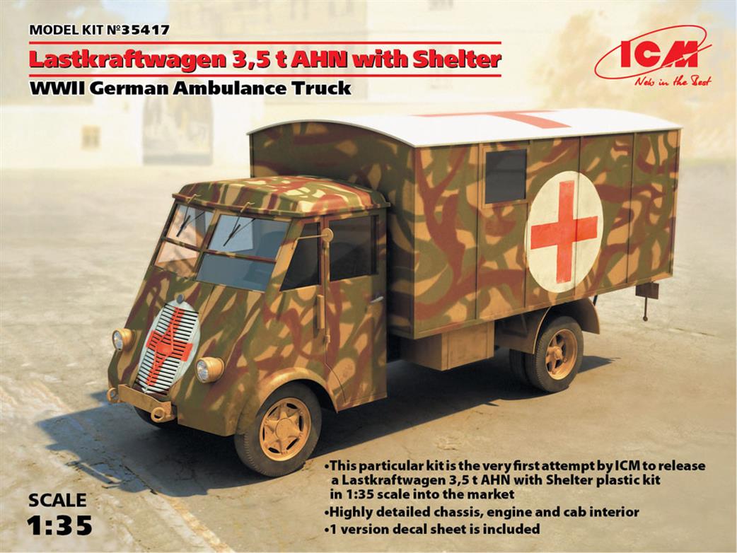 ICM 1/35 35417 Lastkraftwagen 3,5 t AHN with Shelter, WWII German Ambulance Truck
