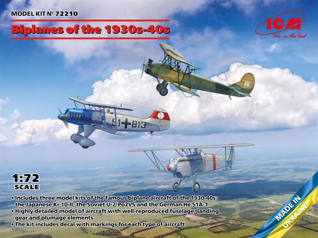 ICM 1/72 72210 Biplanes of the 1930s & 1940s, He-51A-1, Ki-10-II, U-2/Po-2VS Set of 3