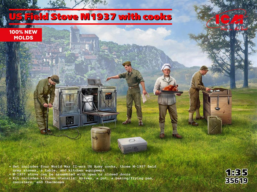 ICM 1/35 35619 US Field Stove M1937 with Cooks 4 Figures & Accessories
