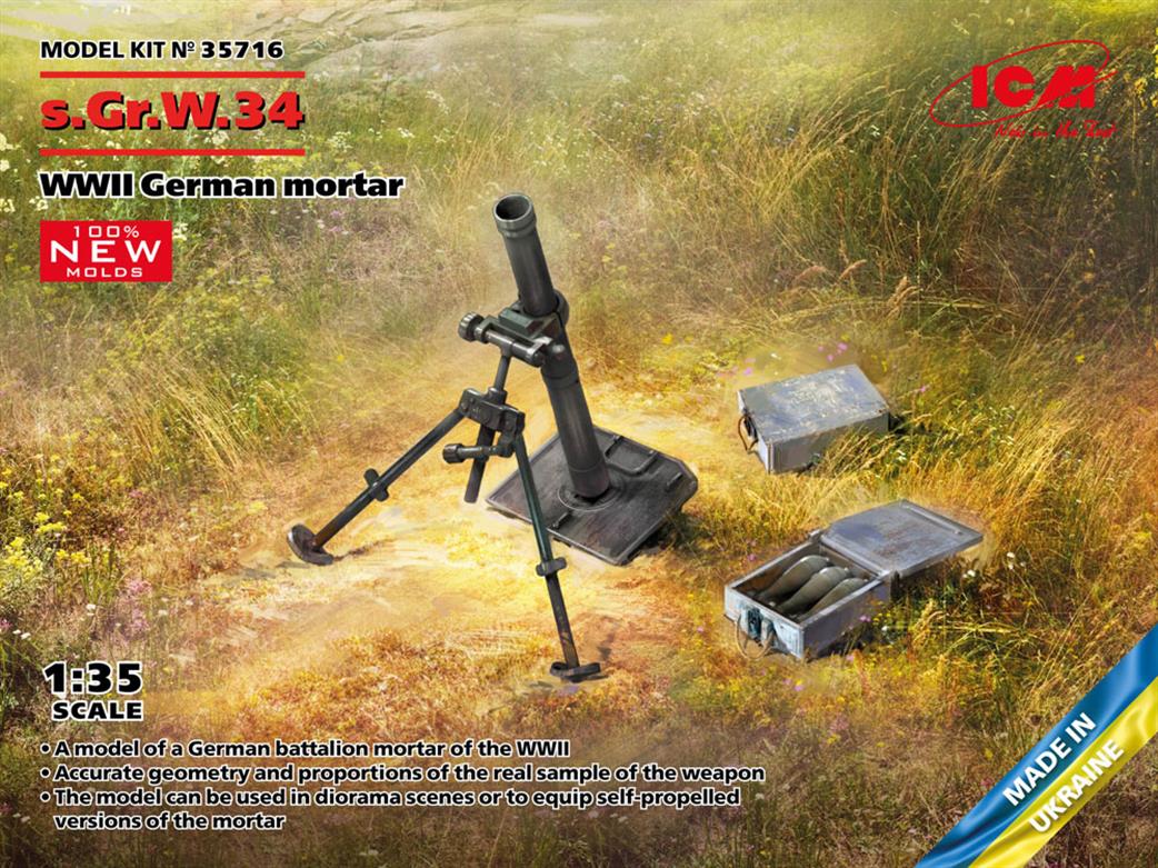 ICM 1/35 35716 s.Gr.W.34 WWII German Mortar Plastic Kit