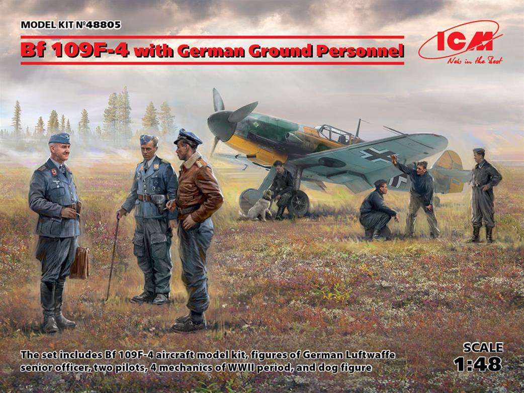 ICM 1/48 48805 Bf 109F-4 with German Ground Personnel 7 Figures & Dog