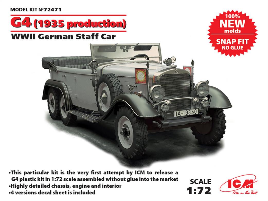ICM 1/72 72471 G4 (1935), WWII German Staff Car, Snap Fit