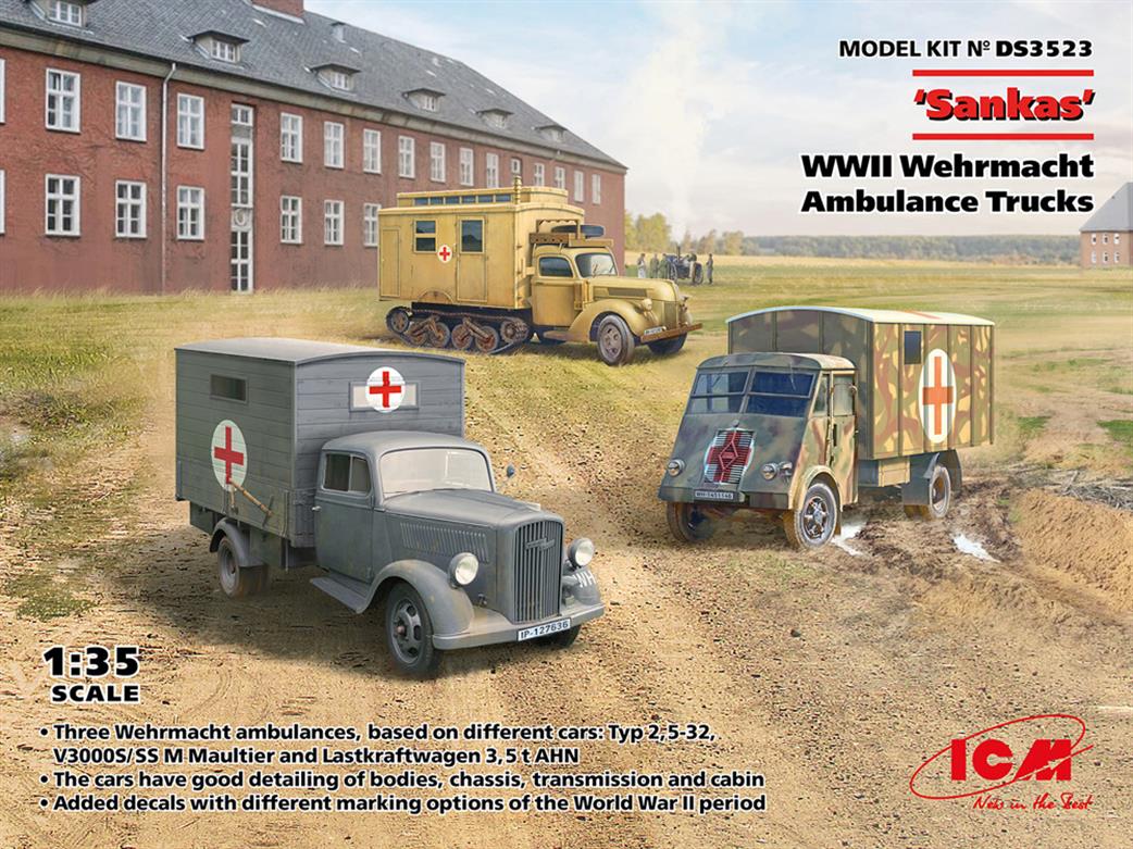 ICM 1/35 DS3523 Sankas WWII Wehrmacht Ambulance Trucks (Set of 3)
