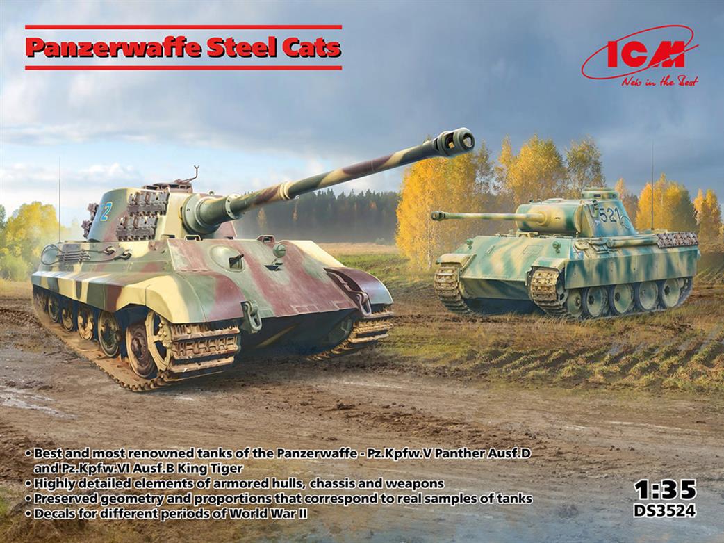 ICM 1/35 DS3524 Panzerwaffe Steel Cats (Pz.Kpfw.V Panther Ausf.D & Pz.Kpfw.VI Ausf.B King Tiger Tanks)