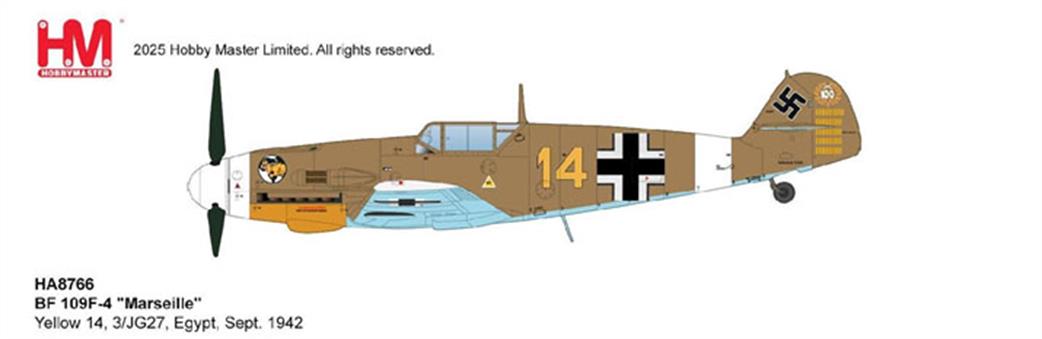 Hobby Master 1/48 HA8766 Messerschmitt BF109F-4 Marseille WW2 Fighter Aircraft Model