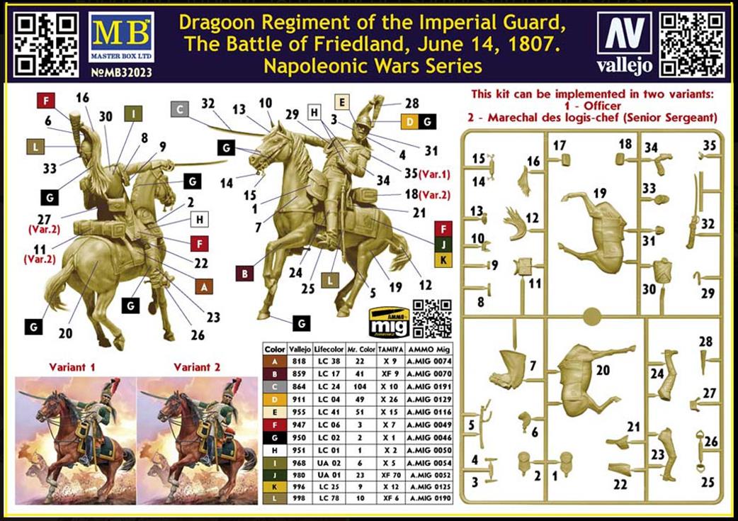 Master Box Ltd 1/32 32023 Dragoon Regiment Imperial Guard Officer 1 Figure with Horse Kit