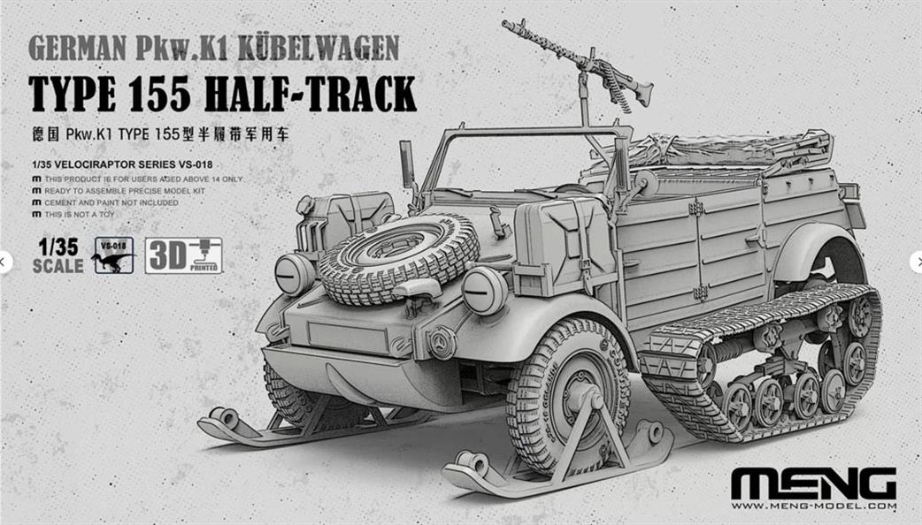 Meng 1/35 VS-018 German Pkw.K1 Type 82 Kubelwagen Typ 155 Halftrack