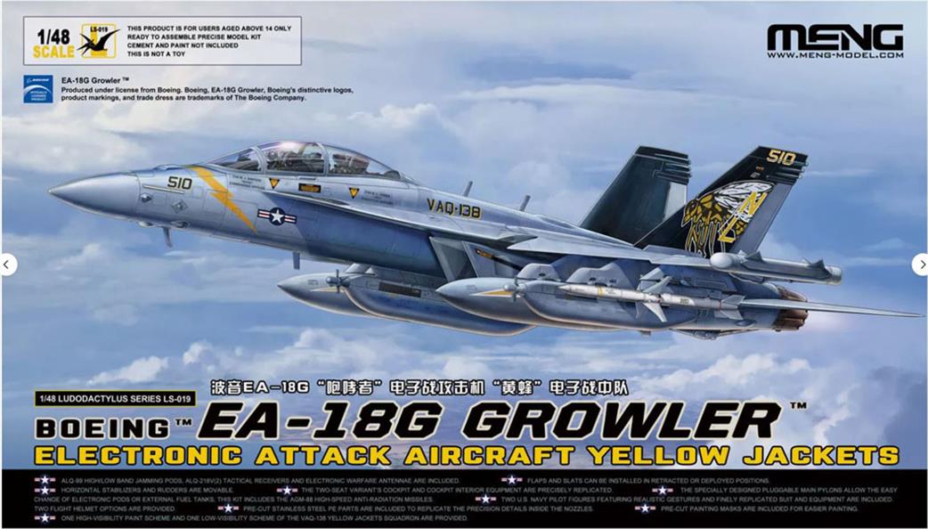 Meng 1/48th LS-019 Boeing EA-18G Growler Electronic Attack Aircraft Yellow Jackets Kit F-4E