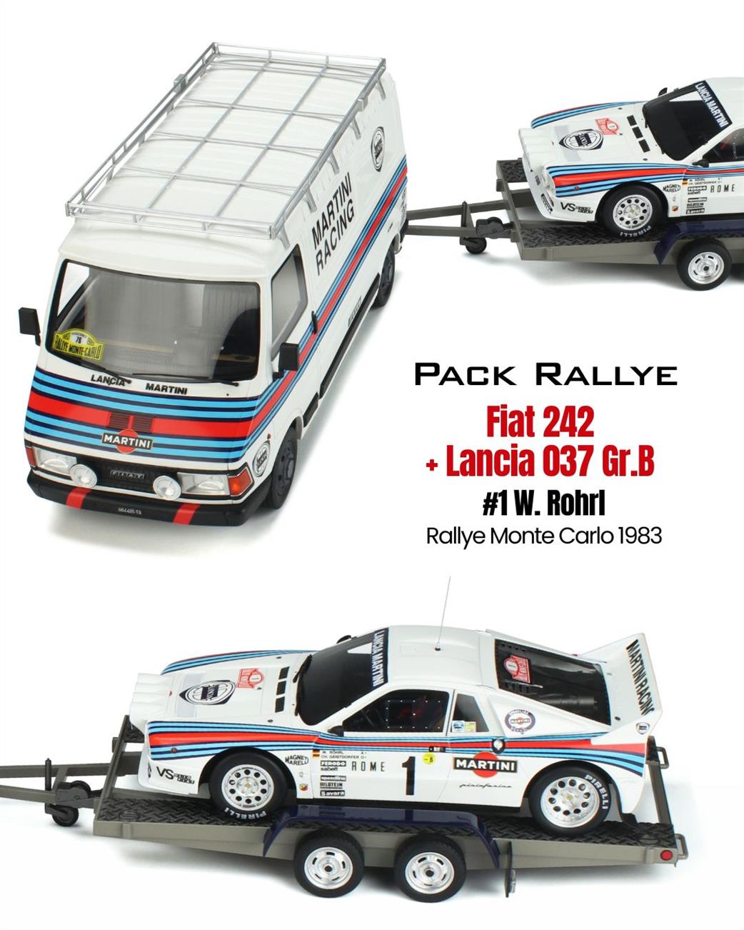 Otto Mobile 1/18 OTTO 360 Martini Fiat 242 Van and Lancia 037 Gr.B #1 W. Rohrl Monte Carlo Rally 1983 Diecast Models