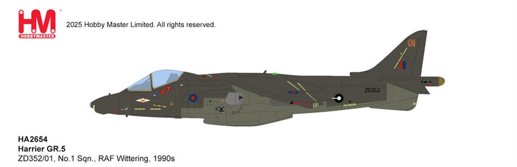 Hobby Master 1/72 HA2654 Harrier GR5 ZD352/01 No 1 Sqn RAF Wittering 1990's Diecast Aircraft Model