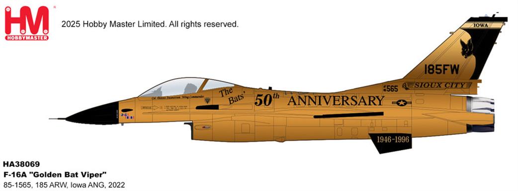 Hobby Master 1/72 HA38069 F-16A Golden Bat Viper Iowa ANG 2022 Model