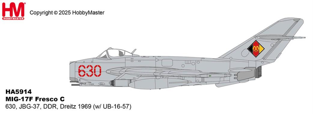 Hobby Master 1/72 HA5914 MIG-17F Fresco C 630 JBG-37 DDR Dreitz 1969 with  UB-16-57