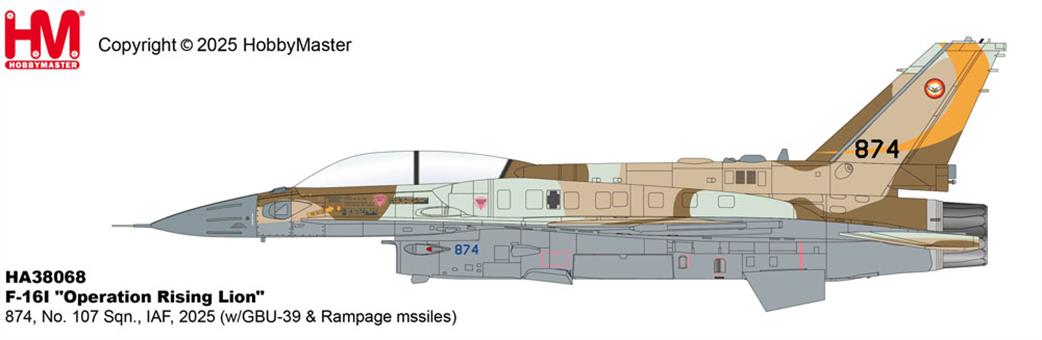 Hobby Master 1/72 HA38068 F-16I Operation Rising Lion IAF 2025 with GBU-39 Bombs & Rampage Missiles Model