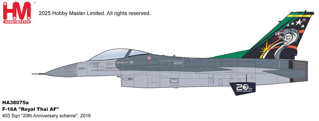 Hobby Master 1/72 HA38075A F-16A Royal Thai Airforce 20th Anniversary Scheme