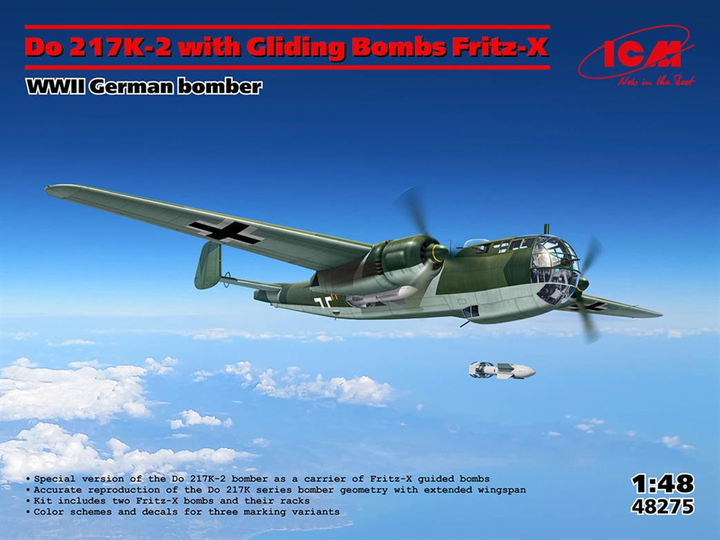 ICM 1/48 48275 Do 217K-2 with Gliding Bombs Fritz-X, WWII German Bomber Kit