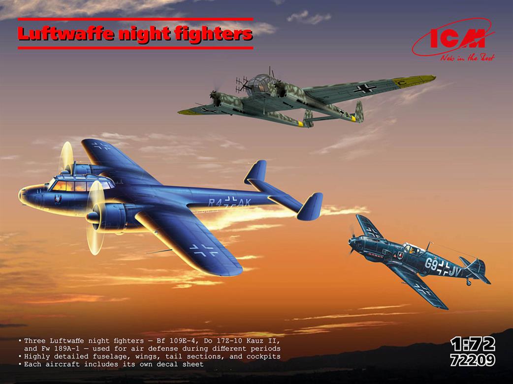 ICM 1/72 72209 Set of 3 Luftwaffe Night Fighters (Bf 109E-4, Do 172-10 Kauz II, Fw 189A-1)