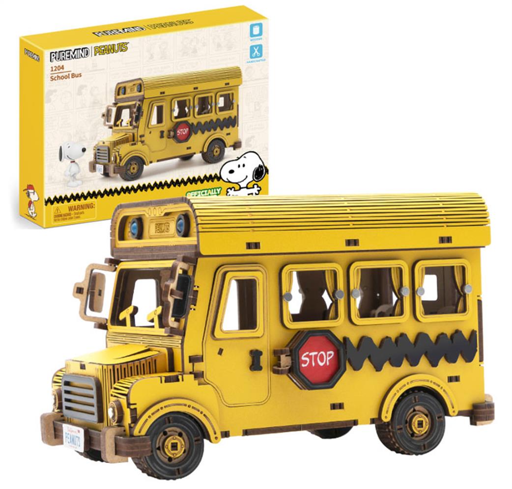 Puremind  PM1204 Peanuts™ Snoopy Yellow School Bus Wooden Kit