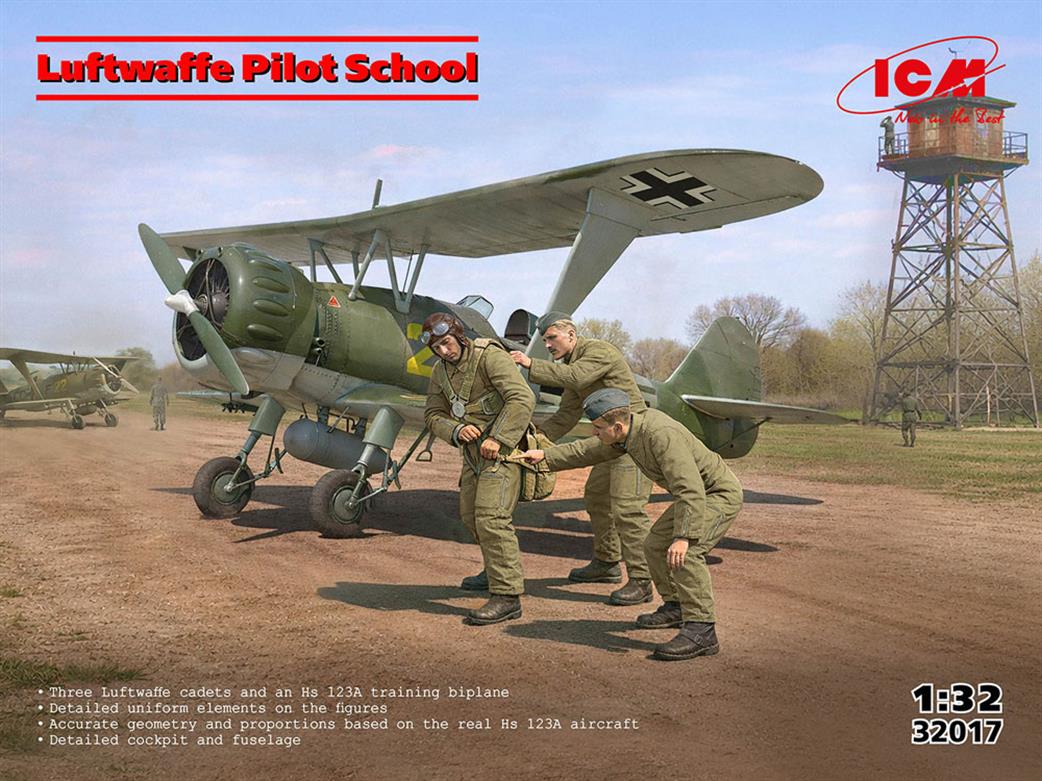 ICM 1/32 32017 Luftwaffe Pilot School Hs 123A Training Biplane & 3 Figures
