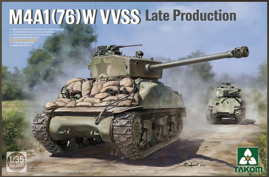 Takom 1/35 2207 US Army M4A1(76w) Sherman VVSS Medium Tank Late Production Kit