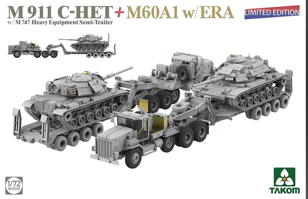 Takom 1/72 5024X US Army M911/M747 Heavy Equipment Transporter + M60A1 w/ ERA Plastic Kit