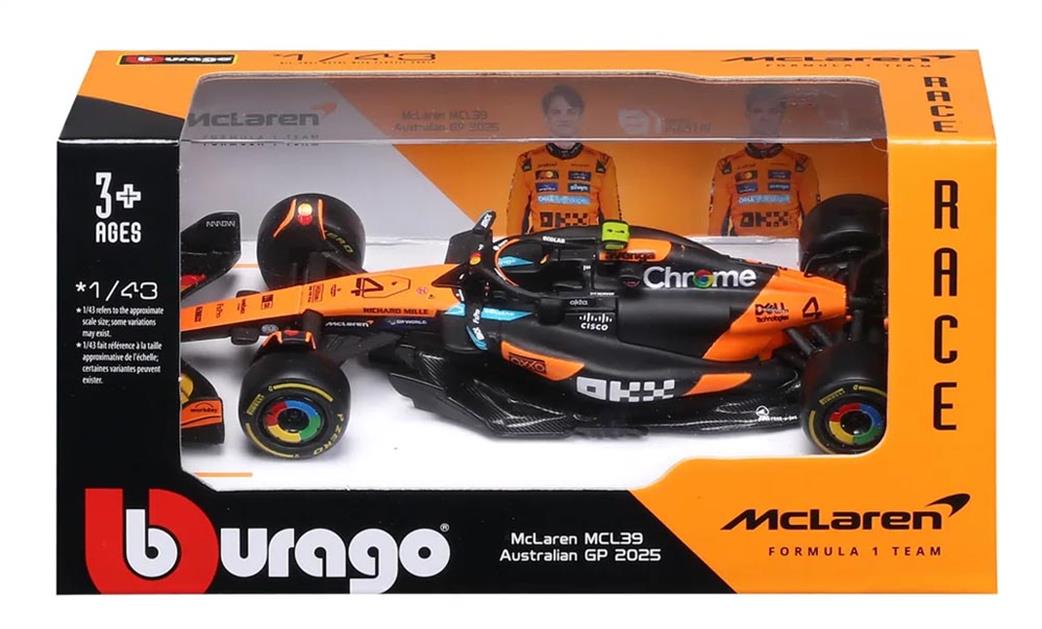 Burago 1/43 B18-38248N F1 2025 McLaren MCL39 #4 L.Norris British GP